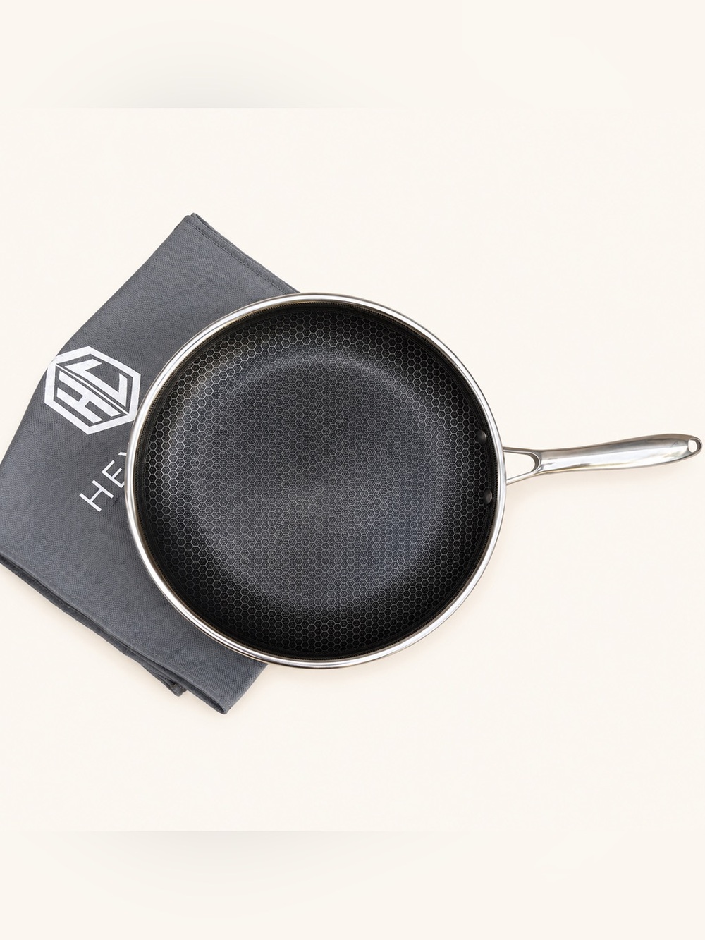 HexClad 12” Hybrid Stainless Steel Nonstick Fry Pan Skillet NEW w/ Storage Bag